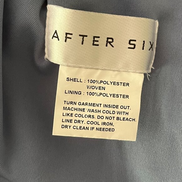 SPAGHETTI STRAP V-BACK CREPE GOWN WITH FRONT SLIT IN LARKSPUR BLUE - Picture 4 of 4